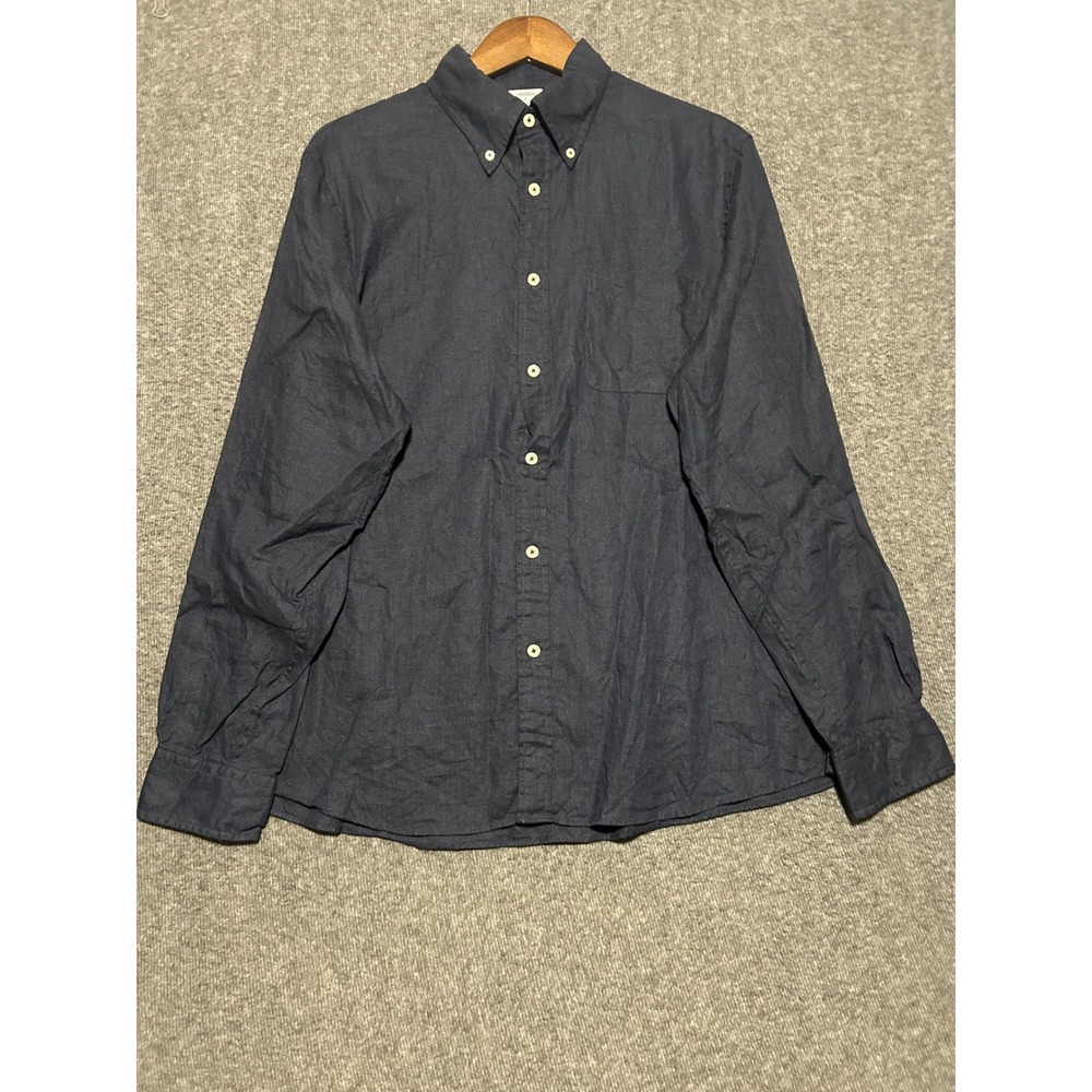 Brooks brothers baird mcnutt button down shirt long sleeve blue 100% linen L - Picture 2 of 7